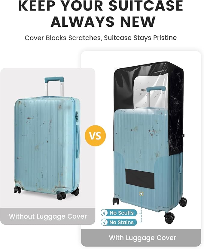 Travelkin Clear Luggage Cover Protectors For Suitcase Transparent TPU Polyester Spandex Suitcase Cover Protector Fit 18-32 Inch Luggage