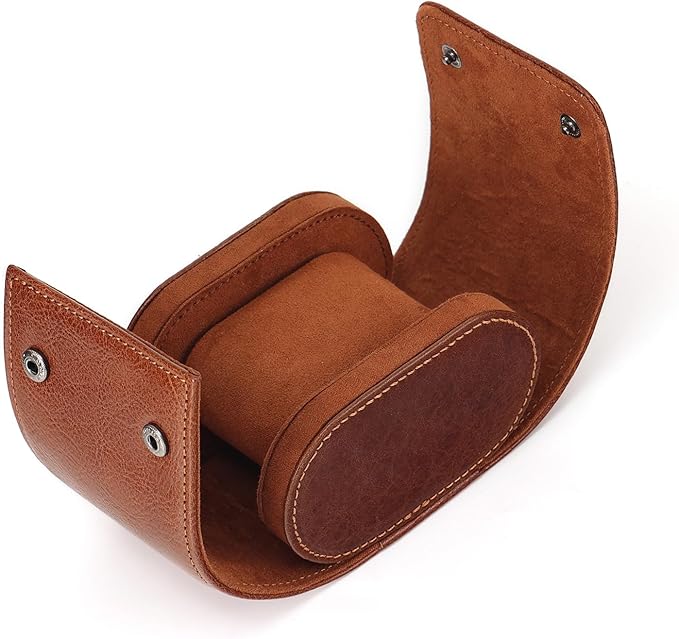 JOYIR Single Watch Roll for Travel | Genuine Leather Watch Pouch Case with Pillow | Portable Protective Sleeve for Men & Women | Ideal Gift for Watch Lovers, Father's Day