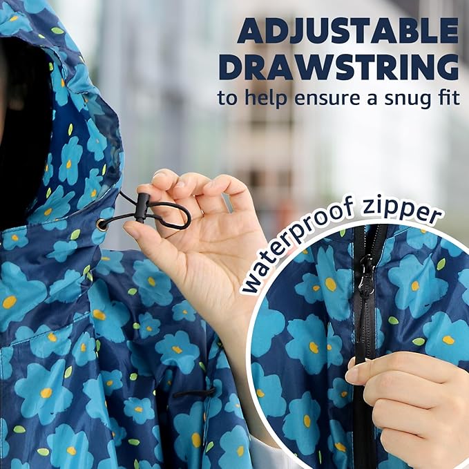 ANYOO Waterproof Rain Poncho Lightweight Reusable Hiking Hooded Coat Jacket for Outdoor Activities