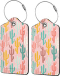 Multicolored Cactus 2 Pcs Luggage Tags,Privacy Cover ID Label with Stainless Steel Loop and Address Card for Travel Bag Suitcase