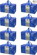 BALEINE 8-Pack Oversized Moving Bags with Reinforced Handles, Heavy-Duty Storage Tote Moving Supplies for Packaging, Camping (Blue w/Window, 8-Pack)