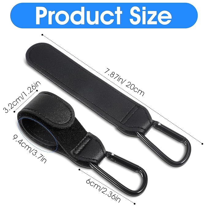 Xindojuz 2 PCS Stroller Hooks for Bags, Multipurpose Stroller Straps with Large Carabiner Clip for Hanging Diaper Bag and Strollers Organizer Accessories for Wheelchair, Shopping and Pet Carts (Black)
