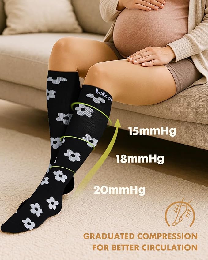 Thick Soft Cotton Compression Socks for Women Men 15-20mmHg Knee High Breathable Cotton Socks for All Day Comfort