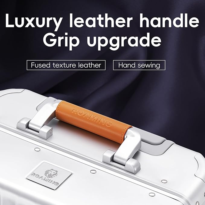 ROAMING 24 Inch Check Luggage Durable All Aluminum Hardshell Suitcase - Zipperless Luggages Airline Approved with 360° Spinner Wheels, TSA Lock, USB Port Smart Organizational Pockets （Silver orange）