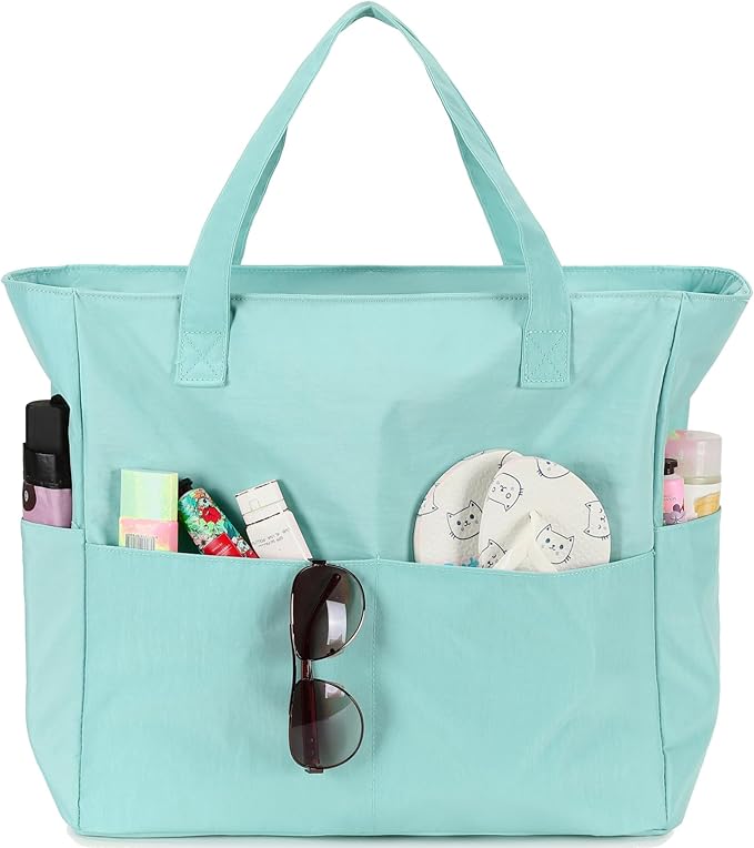 LEDAOU Beach Bag Waterproof Sandproof Women Tote Bag Pool Bag with Zipper for Gym Grocery Travel with Wet Pocket