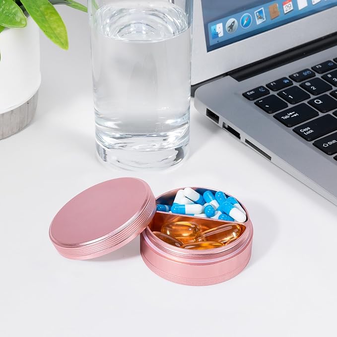 Metal Pill Case 2 Compartment - Waterproof Pill Box for Daily Travel, Pocket Purse Pill Container Holder Compact Medicine Organizer for Vitamins Fish Oils Medication