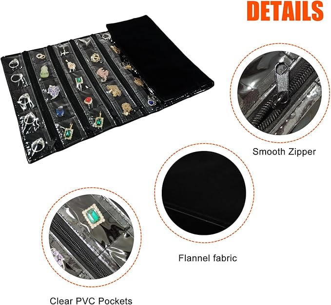 Travel Jewelry Roll Bag Portable Organizer Pouch With Grids&PVC Cover Storage Bags for Necklace, Bracelet, Bracelet,Ring, Badge, Pendant