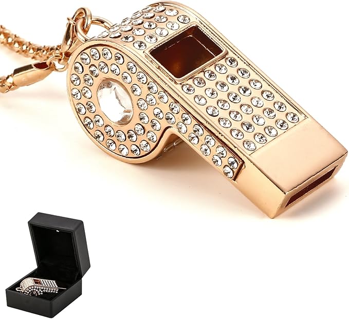 Whistle,Rhinestone Sports Whistle with Keychain for Coach/Referee/Training/Lifeguard/Teachers(Gold)