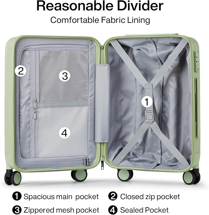Hanke Luggage Sets 2 Piece with Spinner Wheels, 20/28 Inch Hard Shell Suitcases Set TSA Approved Luggage Travel Rolling Large Luggage(Bamboo Green)