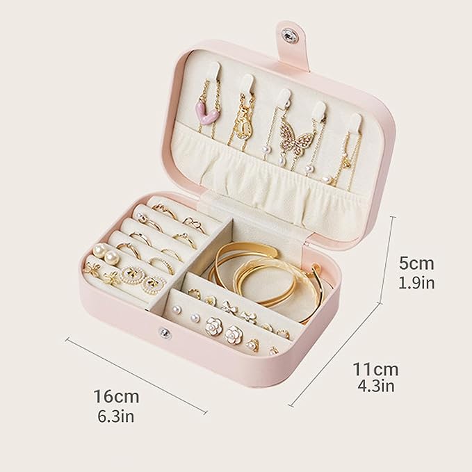 Travel Jewelry Box,Jewelry Travel Case, Small Jewelry Box,2 Layer Travel Jewlery Case, PU Leather Mini Portable Jewerly Storage Display Holder for Earrings, Ring, Necklaces, Bracelets