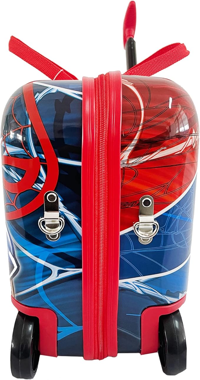 Fast Forward Spiderman Ride on Luggage for Kids, 18'' Suitcase with Seat for Kids, Cute Lightweight Travel Trolley