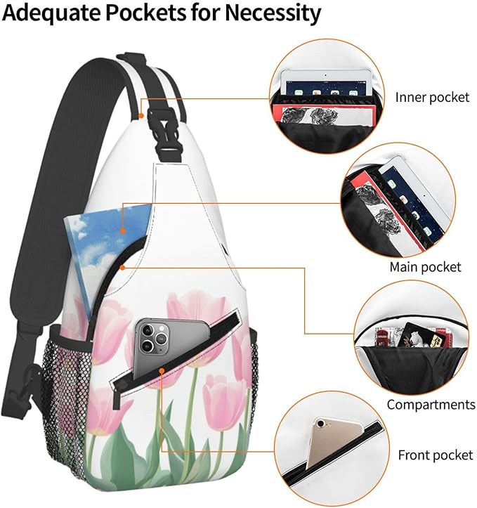 SUPLUCHOM Sling Bag Tulip Flower Hiking Daypack Crossbody Shoulder Backpack Travel Chest Pack for Men Women