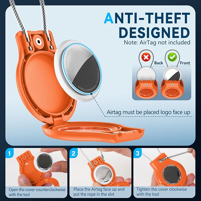 Waterproof Airtag Holder,4 Pack Airtag Case with Secure Lock,Airtags Keychain for Apple Air tag,Anti-Lost Protective Case Air tag Accessories for GPS Tracker Luggage,Key,Pet-Red/Purple/Orange/Yellow