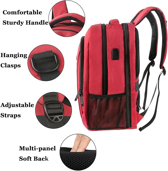 MATEIN 17 Inch Laptop Backpack for Women, Extra Large TSA Friendly Backpack with USB Charging Port, Anti Theft Carry On Flight Approved Business Work Travel College Computer Backpack Bag,Red