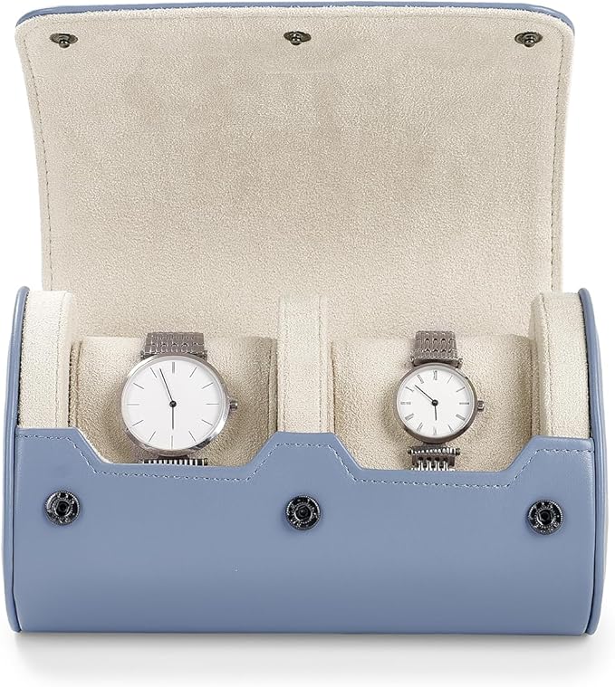 Oirlv PU Leather Watch Box for Mens Watch Organizer Case Jewelry Gift Box for Birthday Fathers Day Anniversary(2 slots, Sky Blue)