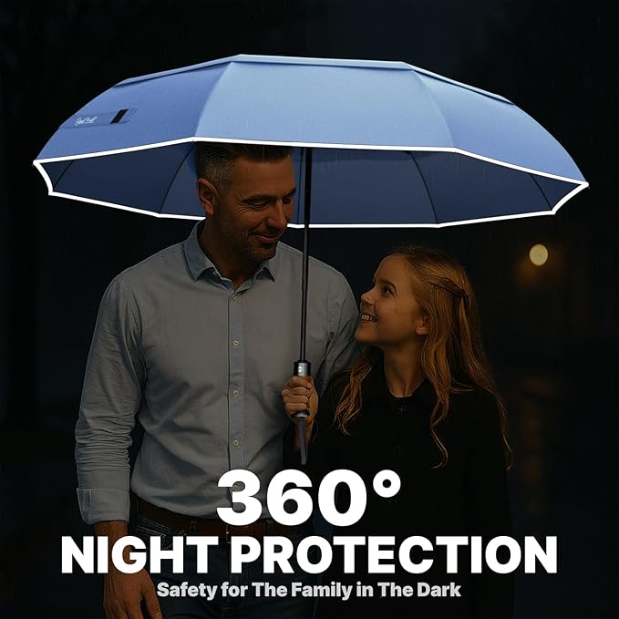 Royal Walk Windproof Folding Travel Umbrella Compact and Strong Luxurious Real Wood Handle Automatic Open Close Vented Double Canopy for Men and Women