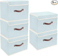 TYEERS Foldable Storage Boxes with Lids 5 Pack Fabric Storage Bins with Lids, Closet Organizers for Clothes Storage, Room Organization, Office Storage, Toys - Aqua Spring