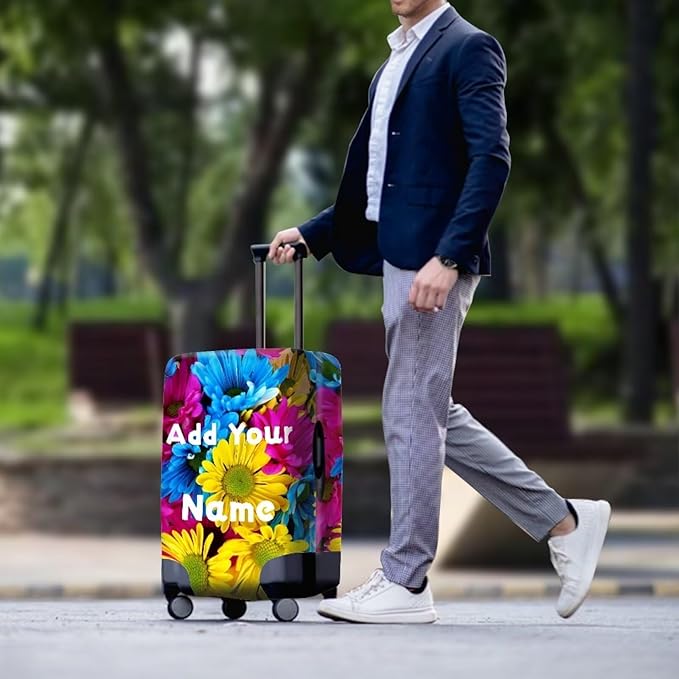 Customized Luggage Cover for Suitcase Personalized Name Suitcase Cover Fit 26-29 Inch Flower Luggage Covers Zip Closure Suitcase Cover Protector for Travel Business Anti-Scratch Baggage Cover