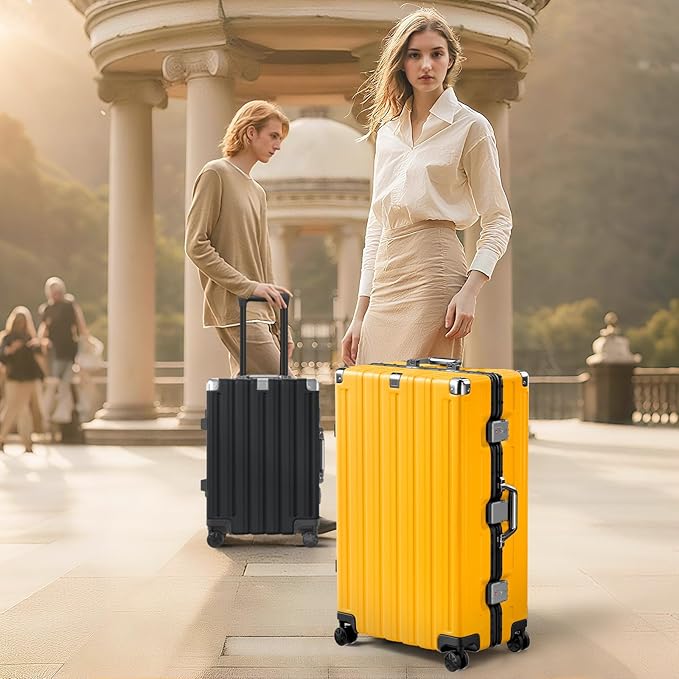 Krute Checked Aluminum Frame Suitcase 24 Inch Zipperless Luggages Hardside PC Luggage With Spinner Wheels TSA Lock USB Charger Suitcases(1 Piece)