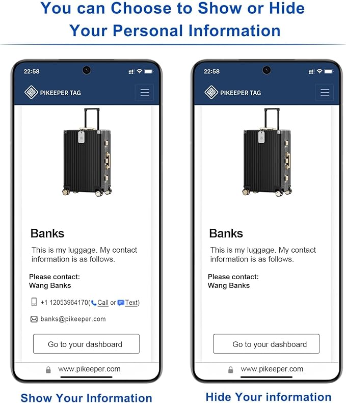 Smart Luggage Tags for Suitcases - Waterproof QR Code Bag Tags with Location Notification When Scanned, Self-Modifiable Info, Durable & Personalized Backpack Travel ID Tags
