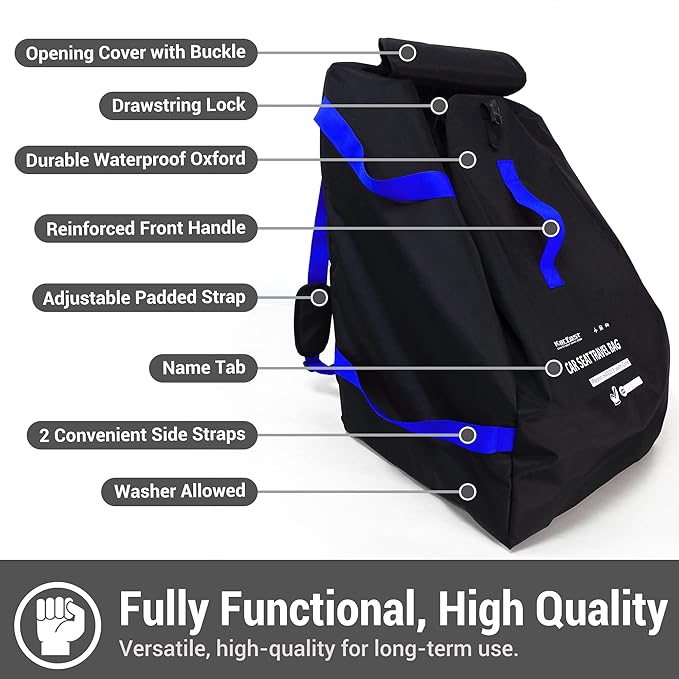 Car Seat Travel Bag Backpack for Air Travel - Karfast Universal Infant Carseat Gate Check Bag Cover for Airplane, Foldable with Pouch, Blue