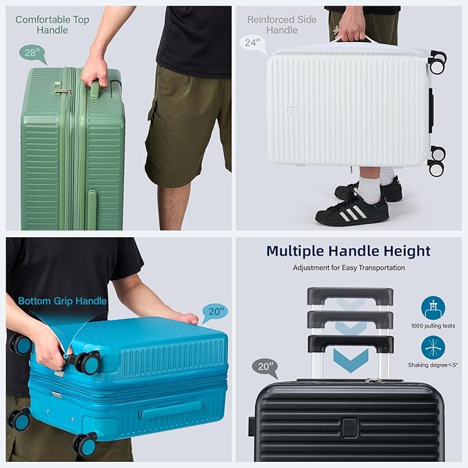 Hard Shell Suitcases Expandable Travel Luggage Sets 3 Piece, Carry on and Check in 3 Piece Luggage Suitcase Sets with Spinner Wheels Cup Holder Charger Built in (Silver, 20/24/28)
