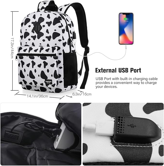 Unisex School Backpack,Classic Casual Bookbag Adults and Teens Schoolbag with USB Port for High School College Office Work Travel