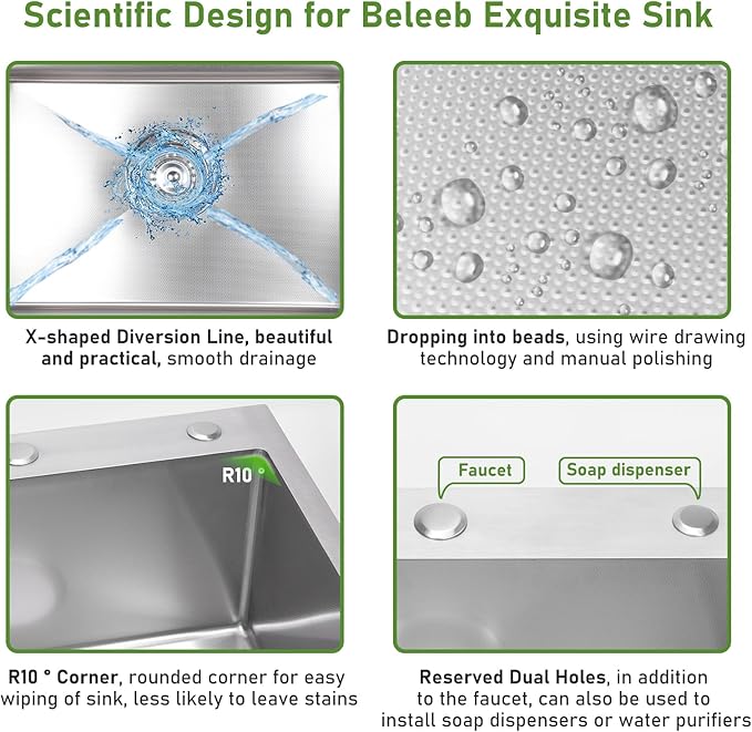 Drop In Kitchen Sink 28x18", 9" Basin Depth, 18 Gauge Stainless Steel Sink, 3D Embossed Surface Finish Top Mount with Accessories