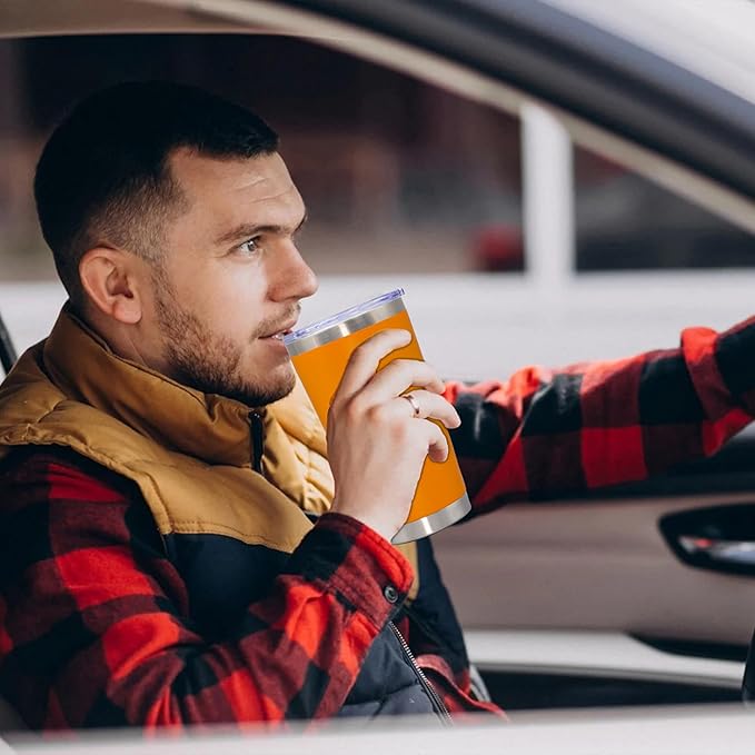 20 oz Tumbler Coffee Tavel Tumblers Bulk with Lid Stainless Steel Double Wall Vacuum Insulated Mug Powder Coated Cups fit Car Cupholder for Hot and Cold - Orange, 1Pack
