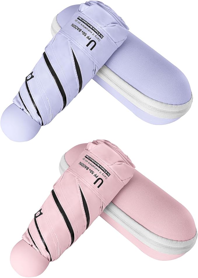 BAODINI Travel Mini Umbrella for Purse With Case Small Compact UV Sun Protection Sun Lightweight Tiny Pocket Umbrella for Women Kids and Men