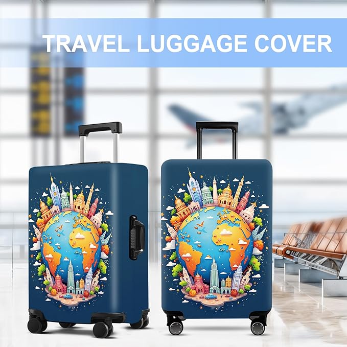 Luggage Cover Washable Suitcase Protector Anti-Scratch,Stretchable Fit for 20-34Inch Luggage Durable Travel Bag Cover with Zipper Closure (Earth, L(fits 28-30Inch suitcase))