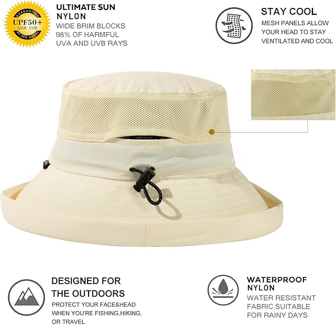 TOP-EX XL/XXL Women’s Wide Brim Bucket Sun Hat with Ponytail Hole UPF 50 Summer Packable Sunhat for Travel Beach Outdoor