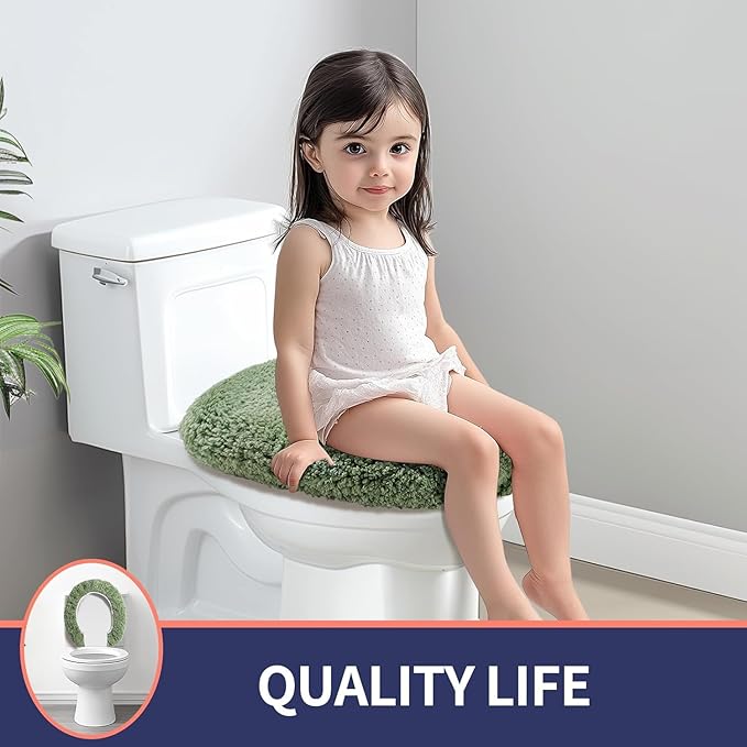 Microfiber Elongated Toilet Seat Cover 19.5"x 15" Machine Washable Solid Toilet Lid Cover Adjustable Rubber Backing Fits Most 18-19.5" L x 14-16" W Elongated Toilet Seat