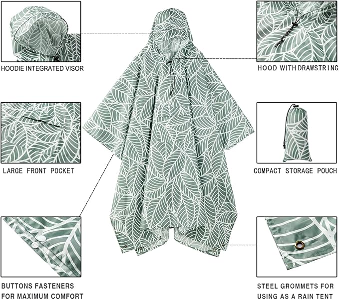 salamra Hooded Rain Poncho Waterproof Raincoat Jacket for Men/Women/Adults with Pocket