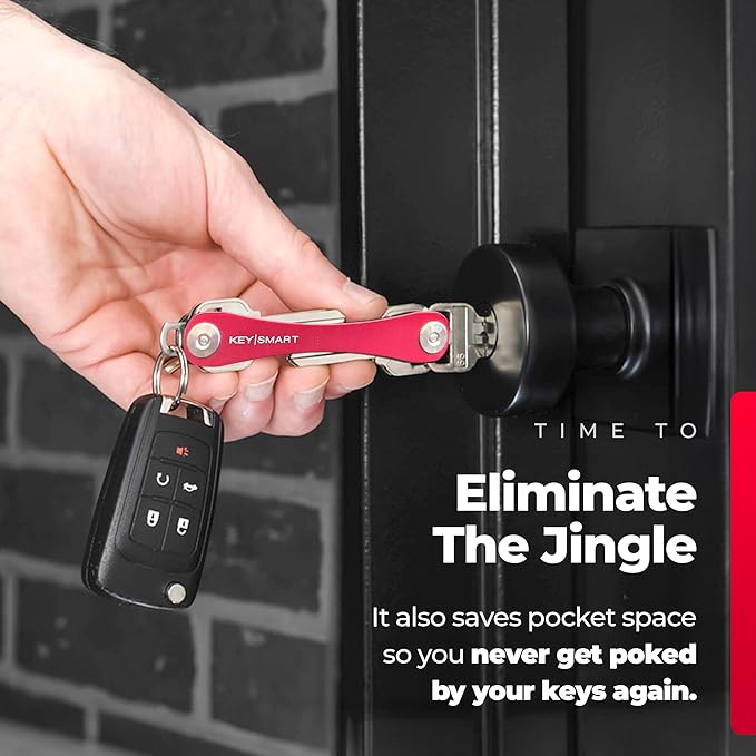 KEYSMART Key Holder for Keychain - Compact Key Organizer for Key Chain, Minimalist Clutter-Free EDC Keychains Key Ring, Red, 14 Keys