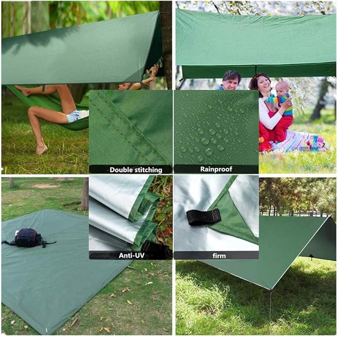 Camping Hammock with Rain Fly Tarp and Mosquito Net with Tree Straps，1/2 Person Portable Hammocks with Rain Cover for Indoor Outdoor Backpacking Hiking Travel Yard Activities Green