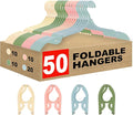 Foldable Travel Hangers,50Pcs Portable Clothes Hangers for Cruise, Suitcases, Closets | Lightweight Plastic Hanger Set for Hotels, Business Trips, Vacation (Pink/Beige/Green/Blue)