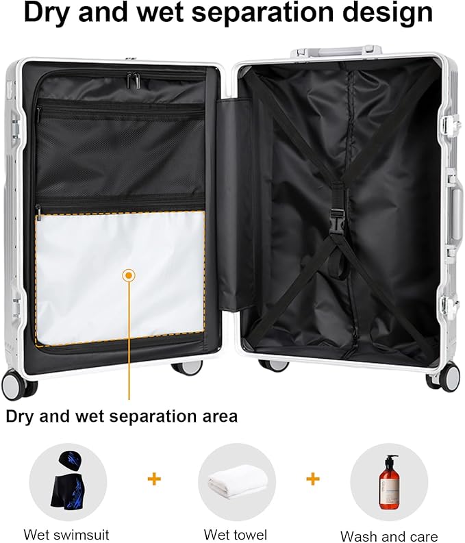 Zipperless Luggage, Polycarbonate Aluminum Hard Shell, Expandable Carry-On Suitcase with Spinner Wheels, Hard Shell Suitcase, 26 Inch Cabin
