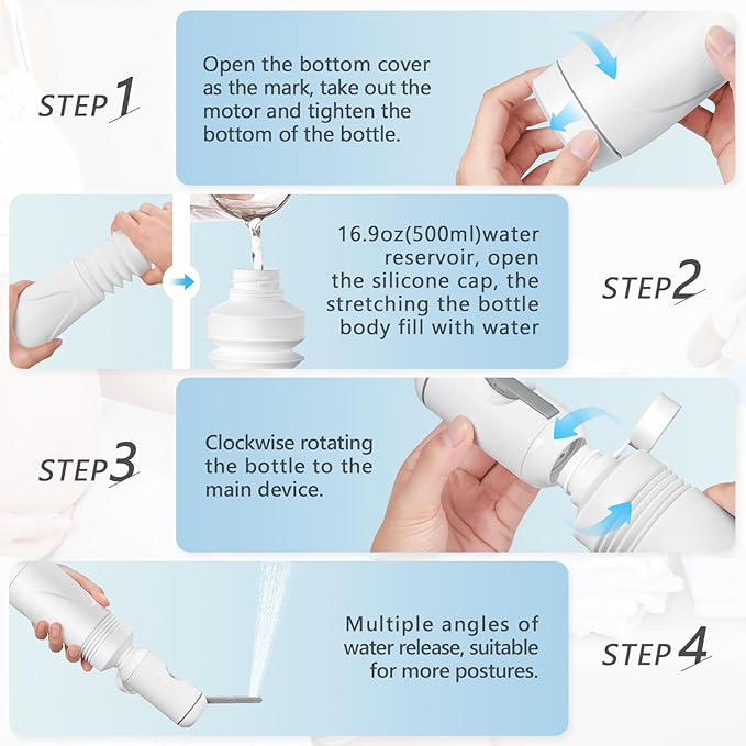 Upgrade SPACEREST Portable Bidet for Travel, No Noise & Waterproof Handheld Sprayer with 550ml Bottle, Rechargeable Electric Portable Bidet for Women & Men, Personal Hygiene & Postpartum Care