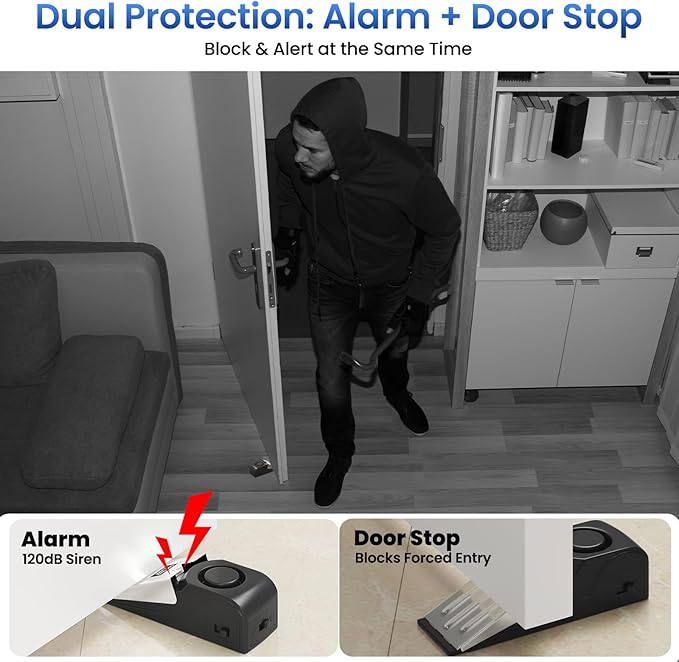 HOSOM 2 Pack Door Stop Alarm for Home & Travel Safety, 120dB Loud Siren Door Stoppers Security Device, Portable Anti-Slip Door Stop Wedge for Apartment, Hotel, Great for Travelers