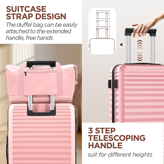 SHOWKOO Suitcase Hardside Expandable Luggage Set, Suitcase with Double Spinner Wheels TSA Lock 3 Piece Set Pink (DB/TB/24in)