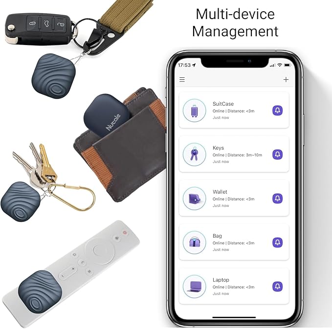 Findhting Key Finder Tag - Bluetooth Tracker Item Locator with Key Chain - Both iOS and Android Compatible for Keys Pet Wallets or Backpacks and Tablets (Blue)