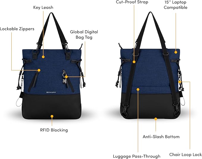 Sherpani Tempest, Anti-Theft Convertible Backpack, Teacher Tote Bag, Travel Backpack for Women, Fits 15 Inch Laptop (No Sleeve) (Indigo)