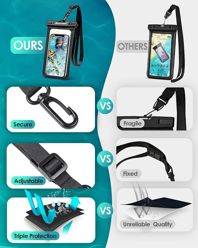 Hiearcool Waterproof Phone Pouch,Universal Waterproof Phone Case Dry Bag Travel Essentials for iPhone, Beach Accessories for Vacation Must Haves - Black&Navy-2 Pack