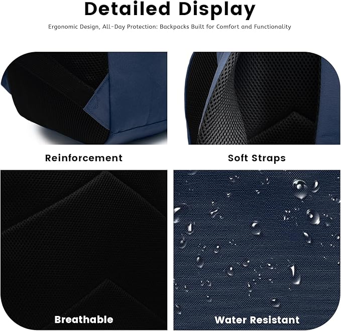 Lanola Basic Multi-Pocket Multipurpose Backpack Classical Water Resistant Bookbag For School Business Travel or Casual Daypack Backpacks - Dark Blue