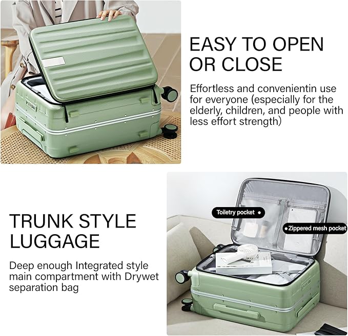 Hanke 26 Inch Large checked Luggage PC Hard Shell luggage Top Opening Aluminum Frame Travel Luggage Suitcases with Wheels for Woman Men.(Bamboo Green)
