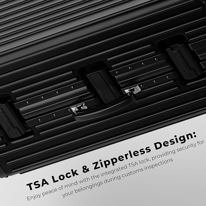 KARGO 29 Inch Check-In Luggage - Polycarbonate Hard Shell Suitcase with Aluminum Corners, Smooth-Rolling Wheels, Leather Handle, Aluminum Frame Luggage, Zipperless TSA Lock (Black, 29 Inch Check-In)