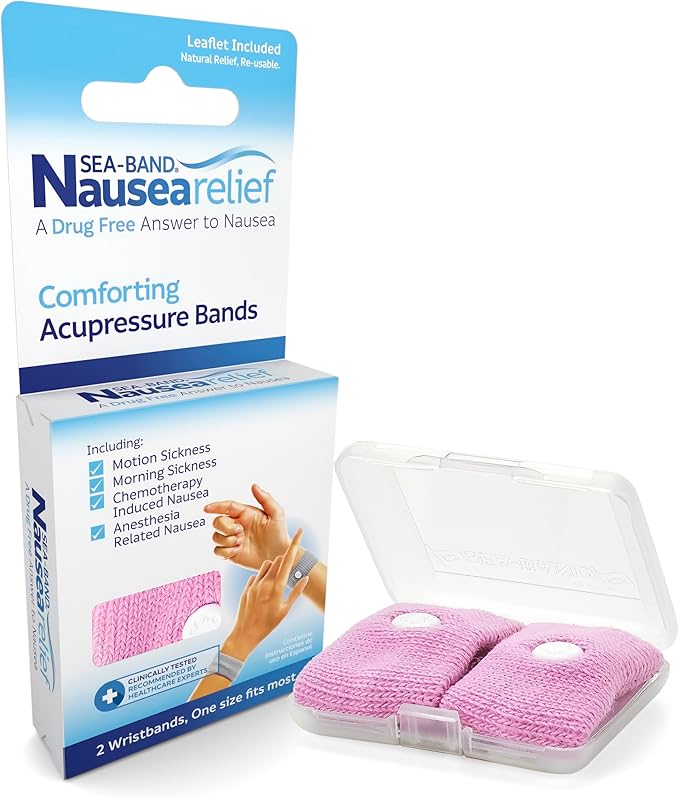 Sea-Band Anti-Nausea Acupressure Wristband for Motion & Morning Sickness - 1 Pair Pink