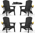 Folding Adirondack Chair - Extended Ergonomic Backrest, Cup Holder - Easy Assembly - Durable HDPE Plastic, Weather Resistant & Maintenance-Free - Lawn, Patio, Deck Supports 380lbs Black