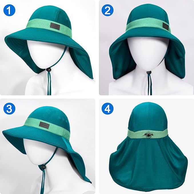 Sukeen Cooling Sun Hat for Men Women UPF50+ Wide Brim Fishing Hat with Neck Flap Adjustable Foldable Bucket Hat for Hiking